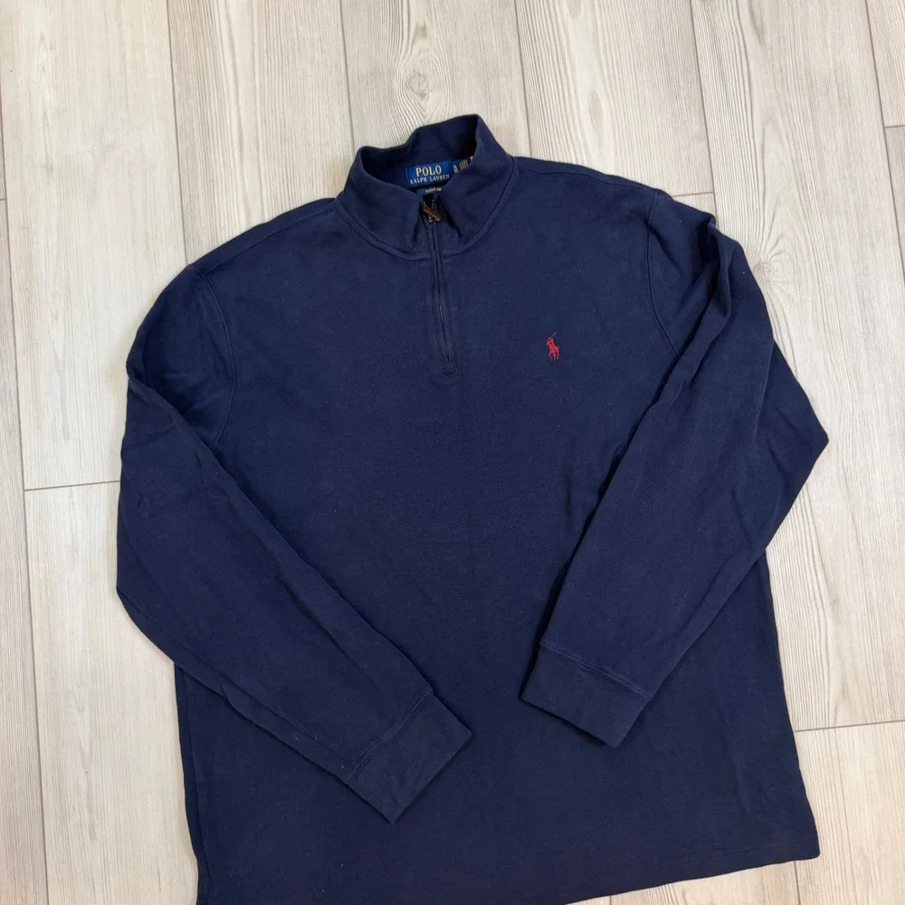 Polo Ralph Lauren Estate Rib Quarter Zip Pullover Navy Blue Mens XL